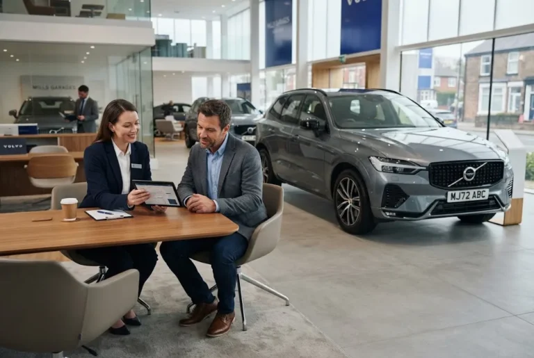 car finance discussion at a UK vehicle dealership